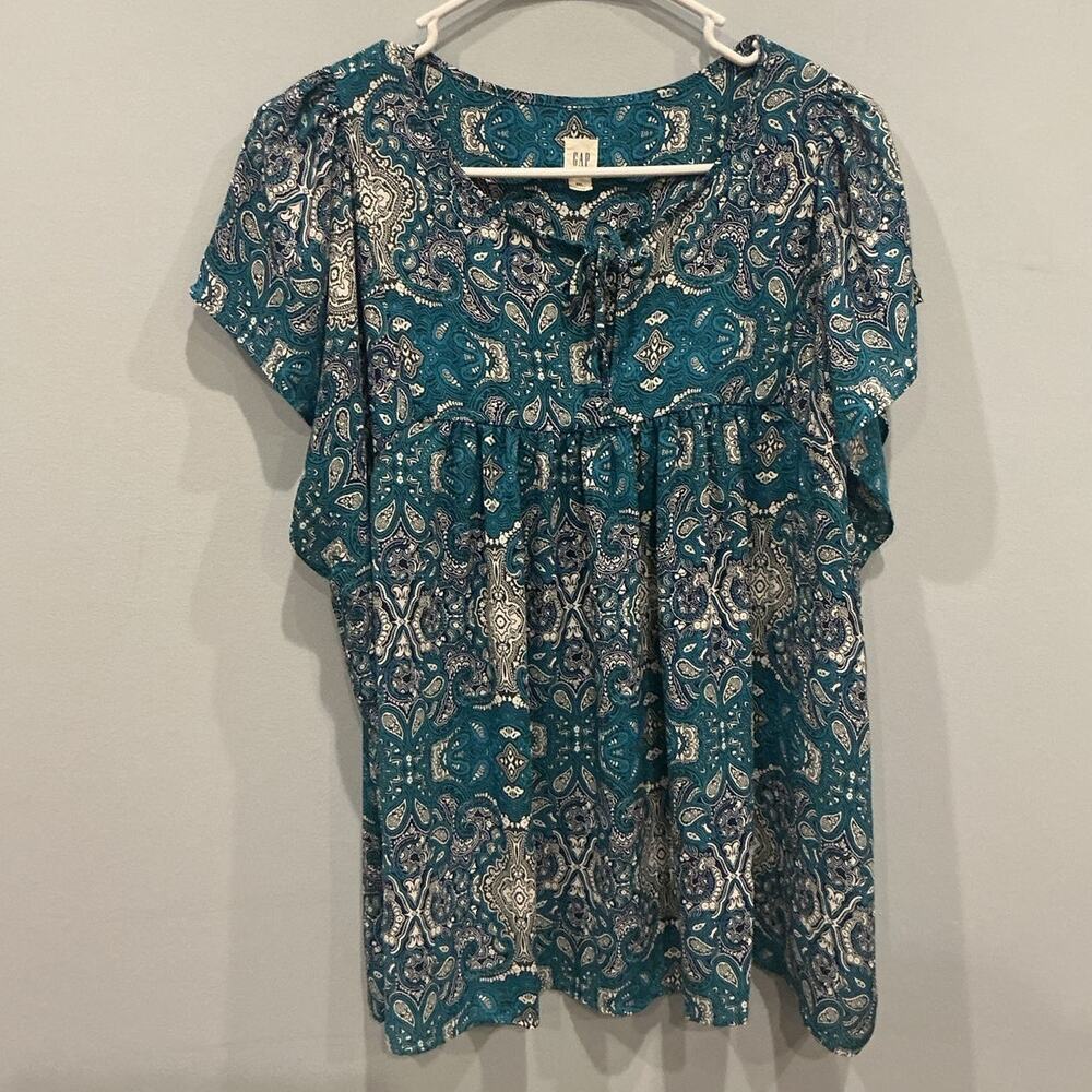 Gap Womens Chiffon Top Size‎ XXL Teal Blue Work Wear Office Career Shirt Boho